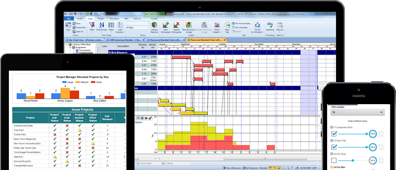 Powerproject management software screens